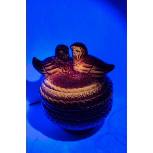 Lovebirds Candy Dish, Ruby Red Depression Style Glass - Decor, Bowl, Jar