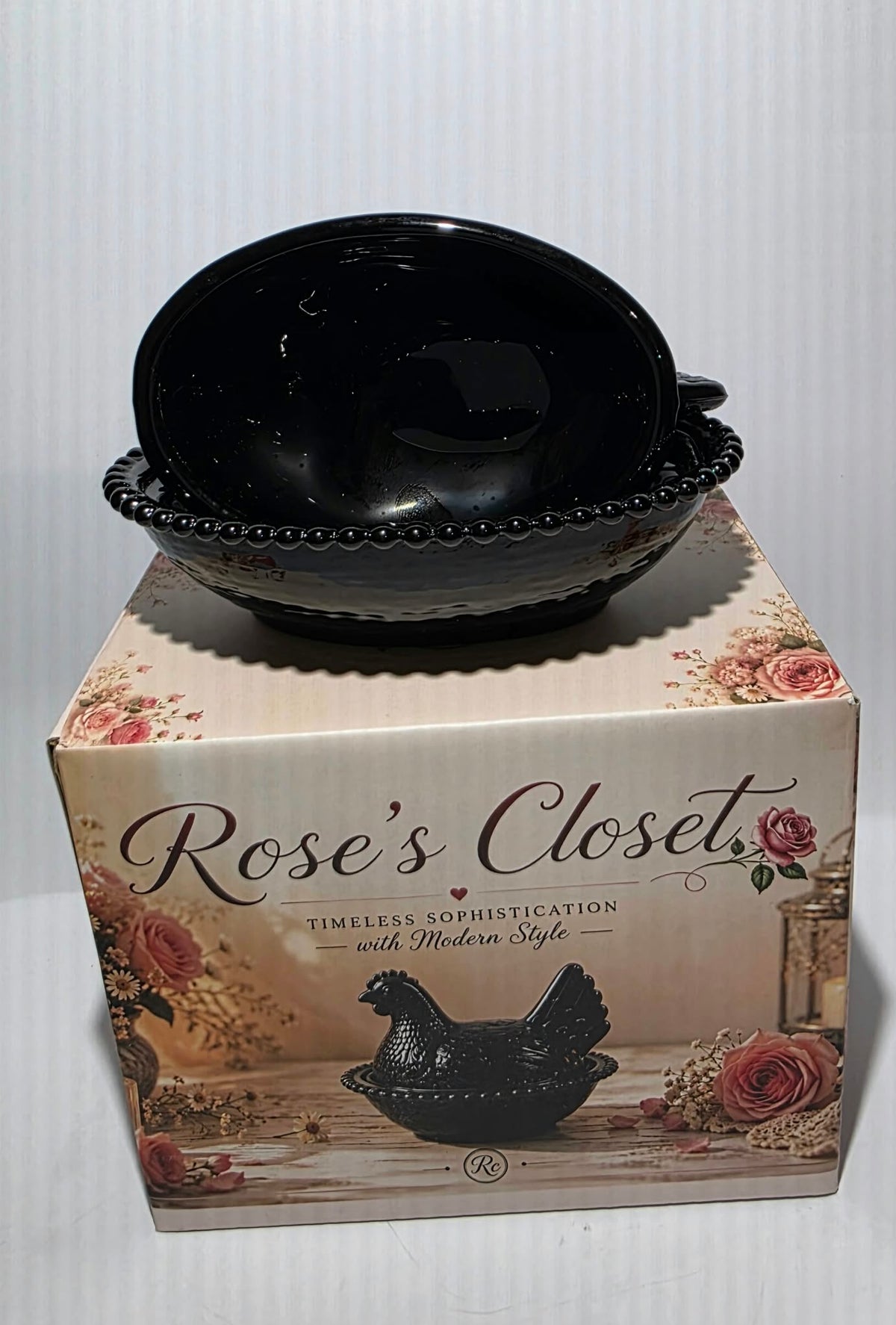 4.5" Glass Hen on Nest | Solid White or Black Hen Dish , Rose’s Closet New Release ,Chicken Decor ,Farmhouse Kitchen Decor