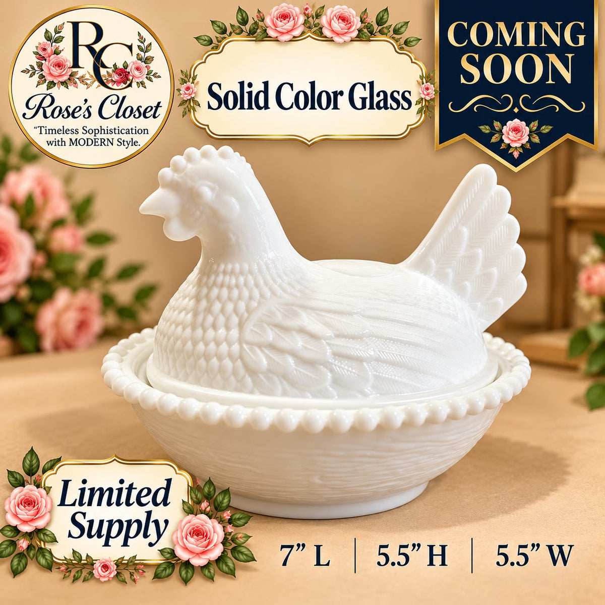 7"Glass Hens from Rhynes Retail only