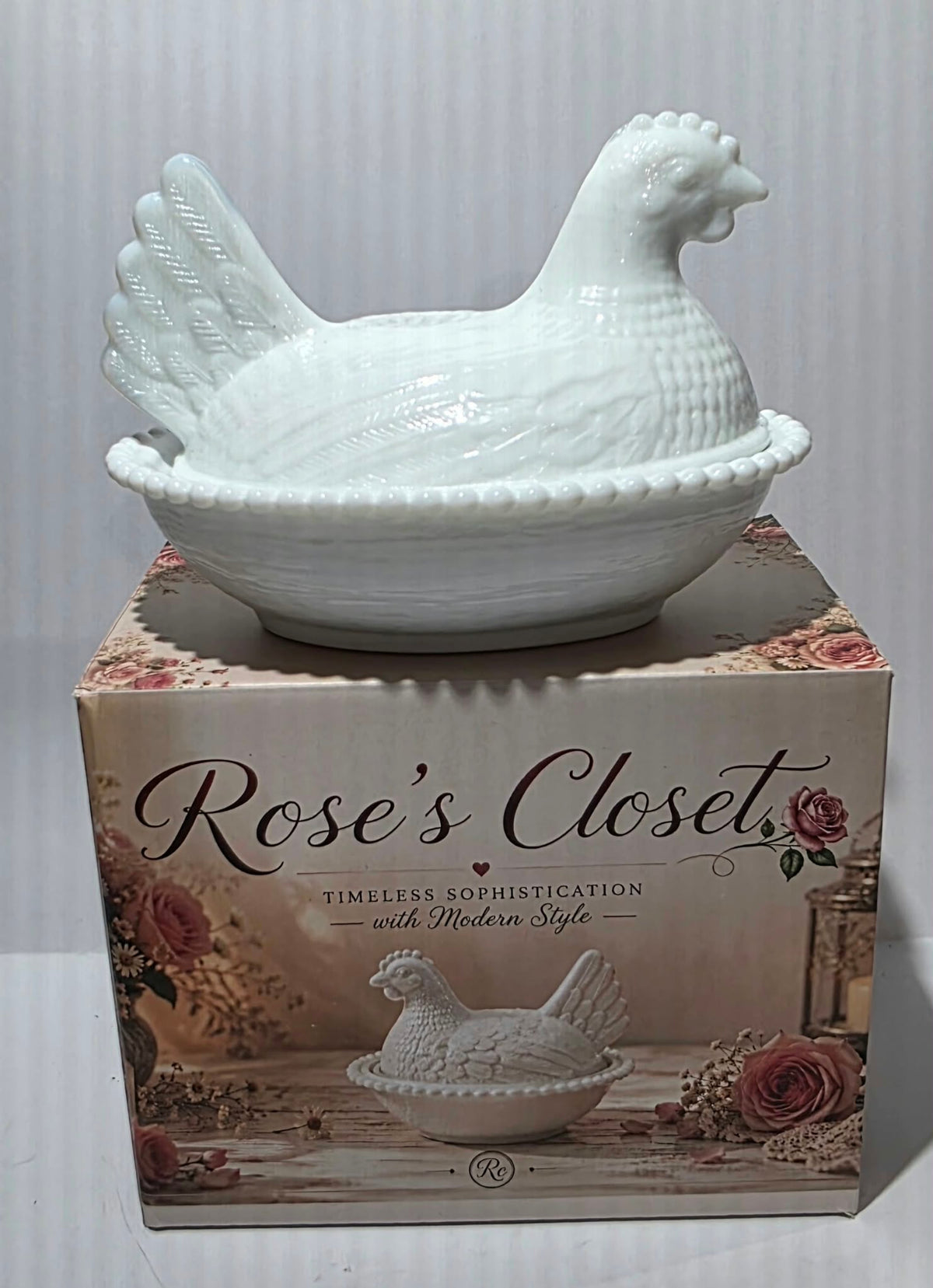 4.5" Glass Hen on Nest | Solid White or Black Hen Dish , Rose’s Closet New Release ,Chicken Decor ,Farmhouse Kitchen Decor