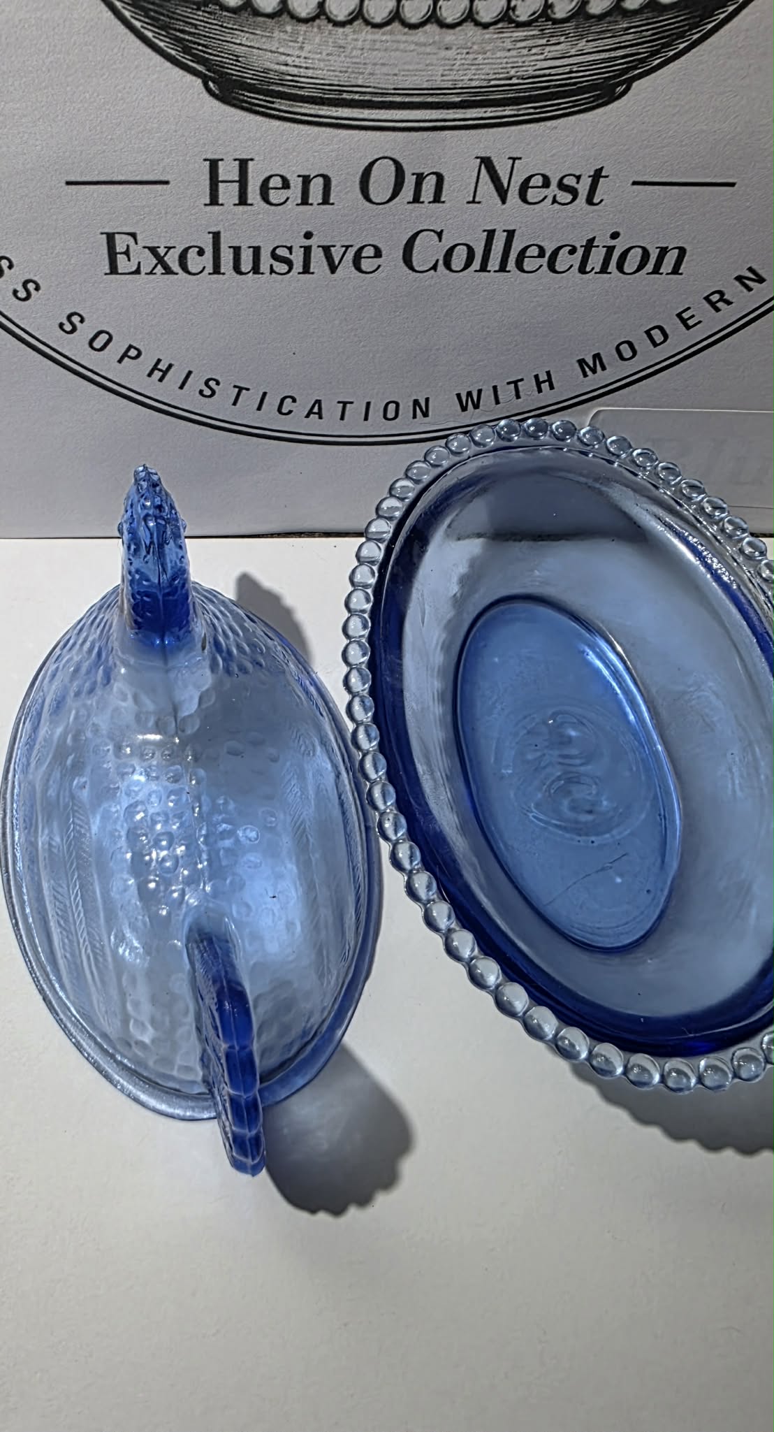 BLUE 4-Inch Hand-Sculpted Mold Hen on Nest Covered Dish WHOLESALE / BULK