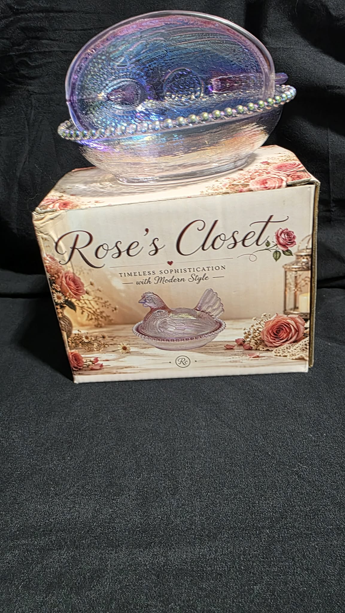 6 pack Rose’s Closet Glass Hen on Nest –  6 Colors – Custom Gift Box – Exclusive Collection