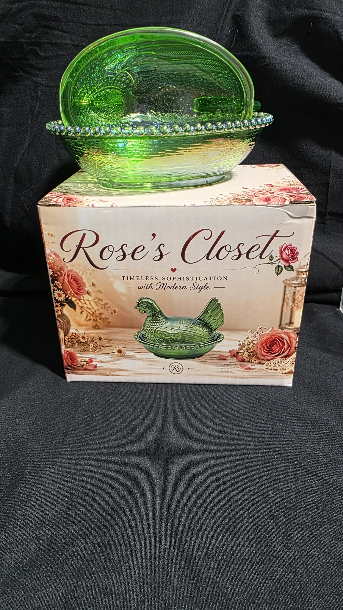 6 pack Rose’s Closet Glass Hen on Nest –  6 Colors – Custom Gift Box – Exclusive Collection
