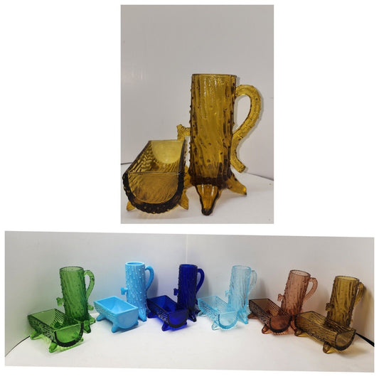 AMBER PUMP AND TROUGH CREAMER & SUGAR SET L.G WRIGHT