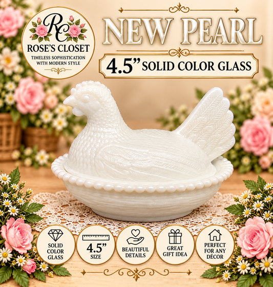 NEW PEARL 4.5" Hen on Nest – Solid Color Glass | Rose’s Closet