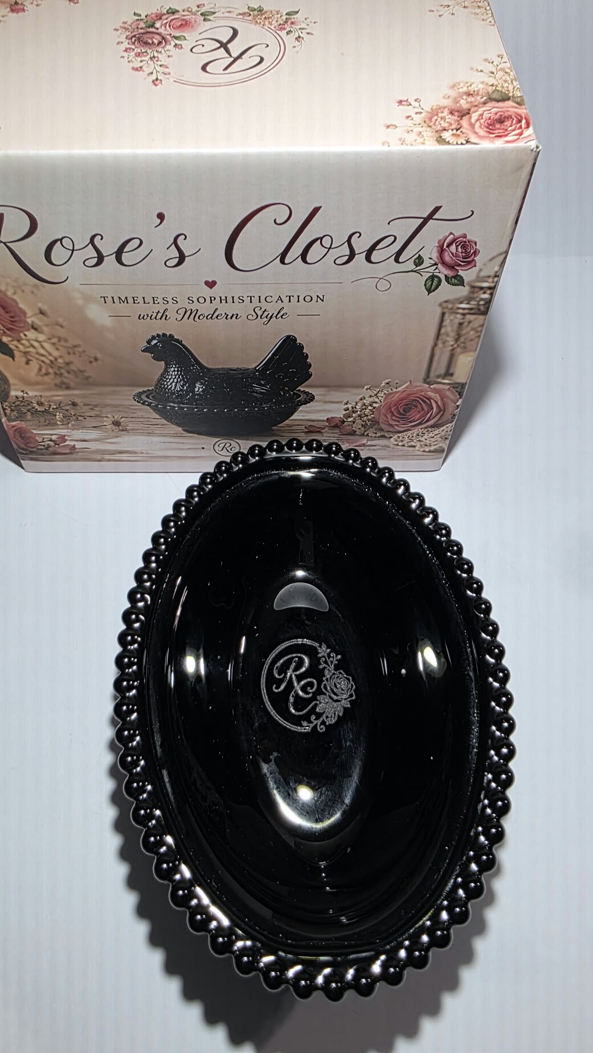 4.5" Glass Hen on Nest | Solid White or Black Hen Dish , Rose’s Closet New Release ,Chicken Decor ,Farmhouse Kitchen Decor