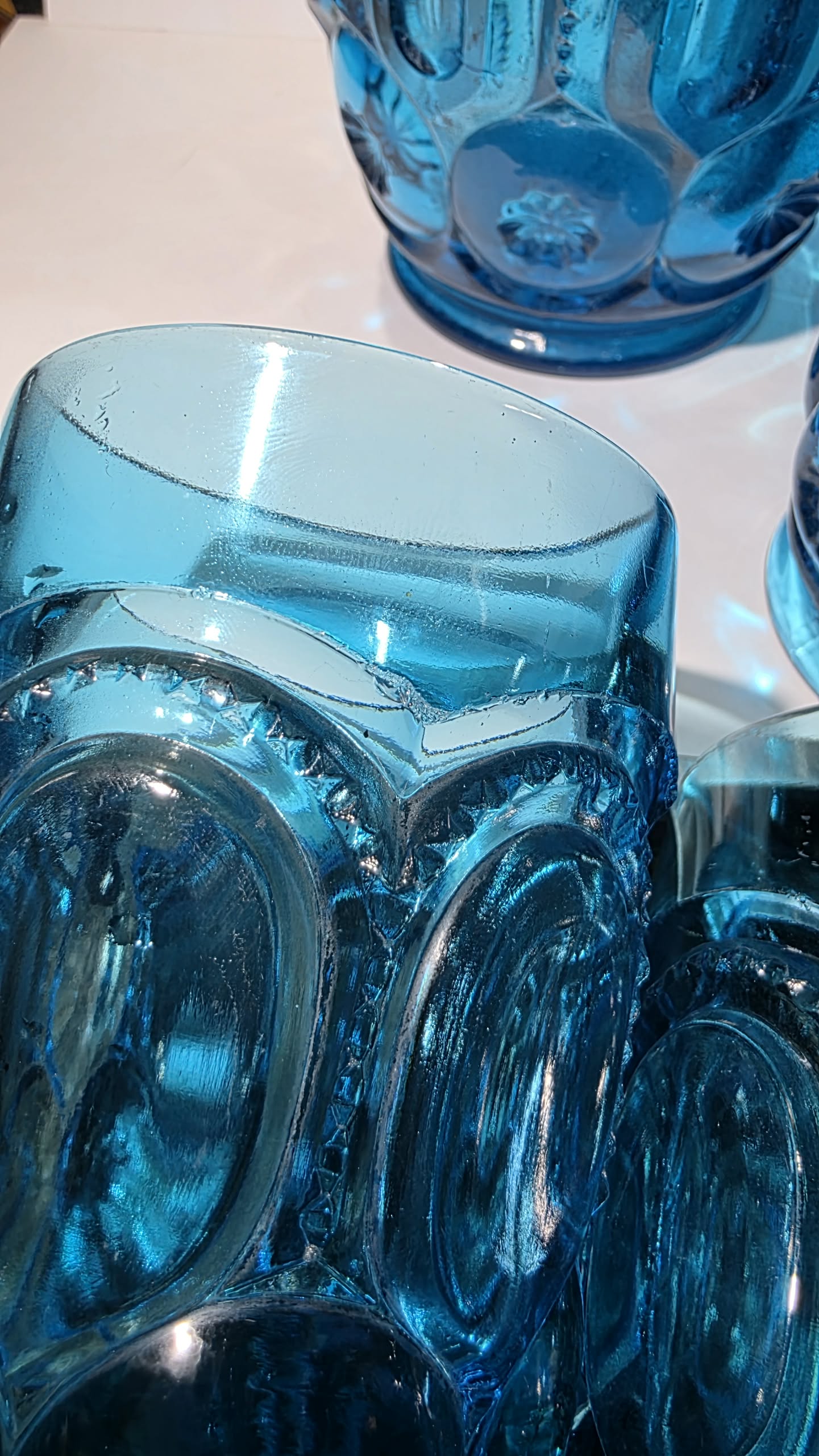 Pitcher and 4 Glasses L.E Smith Moon and Stars Blue