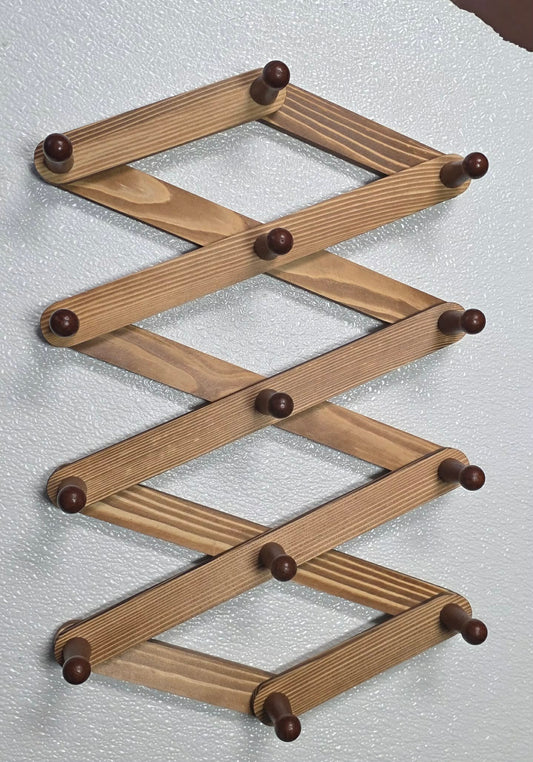 13 Peg Hand Crafted Expandable Wood Rack