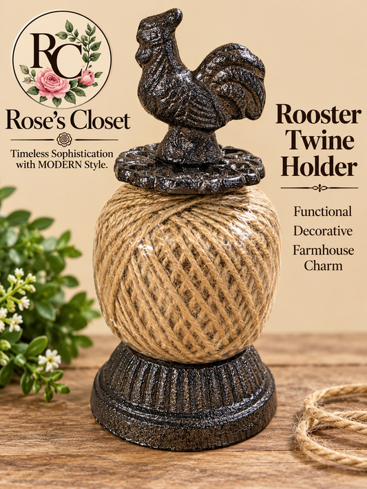 Cast Iron Rooster Twine Holder with Jute Twine – Farmhouse Kitchen & Craft Décor
