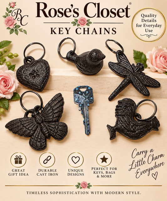 Cast Iron Key Chain | Choice of Butterfly, Bird, Rooster, Sea Horse, Dragonfly or Heart | Farmhouse Keychain