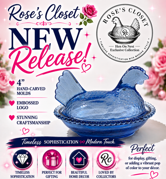 BLUE 4-Inch Hand-Sculpted Mold Hen on Nest Covered Dish ( Retail Only)
