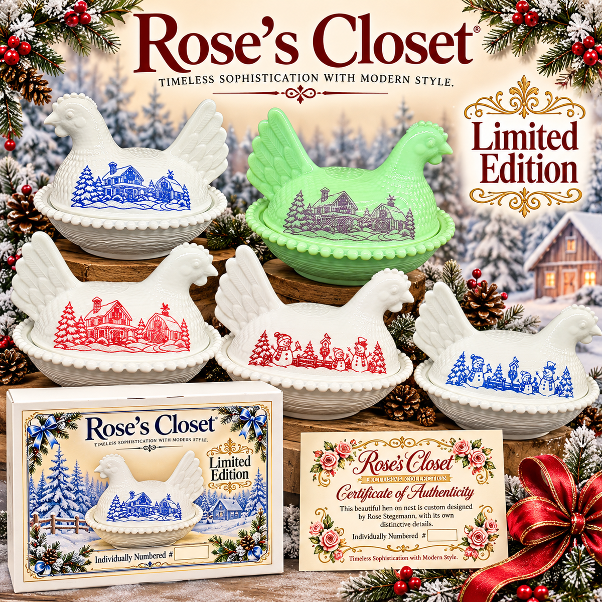 Retail Only Rose's Closet Exclusive Collection – Custom Designed Hen on Nest by Rose Stegemann  Retail Only