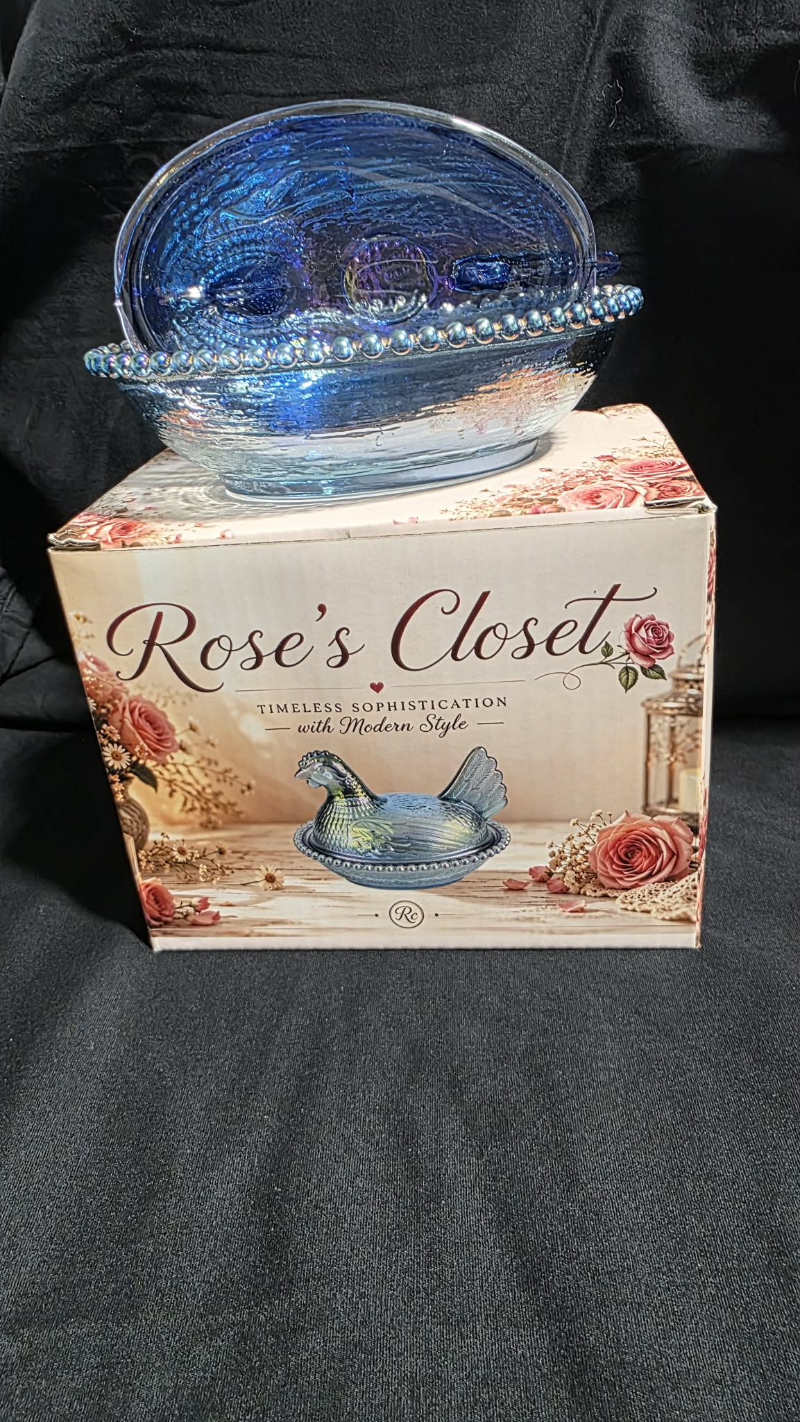 6 pack Rose’s Closet Glass Hen on Nest –  6 Colors – Custom Gift Box – Exclusive Collection