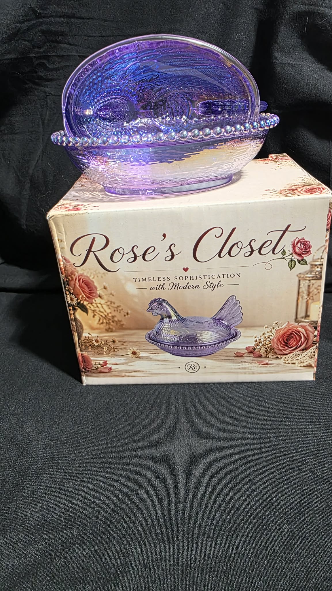 6 pack Rose’s Closet Glass Hen on Nest –  6 Colors – Custom Gift Box – Exclusive Collection