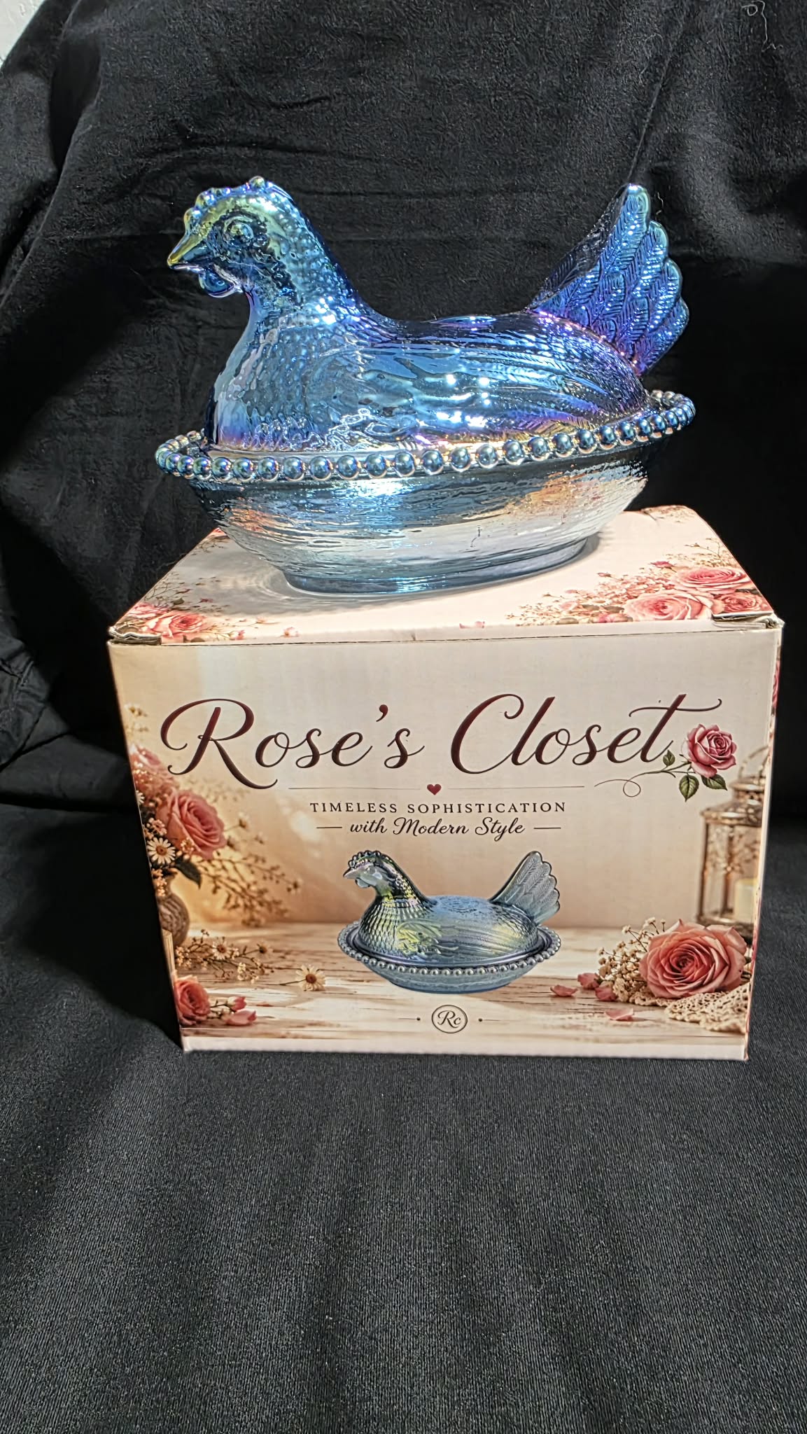 6 pack Rose’s Closet Glass Hen on Nest –  6 Colors – Custom Gift Box – Exclusive Collection