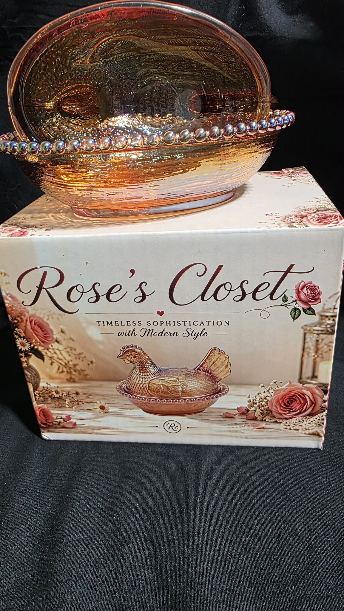 6 pack Rose’s Closet Glass Hen on Nest –  6 Colors – Custom Gift Box – Exclusive Collection