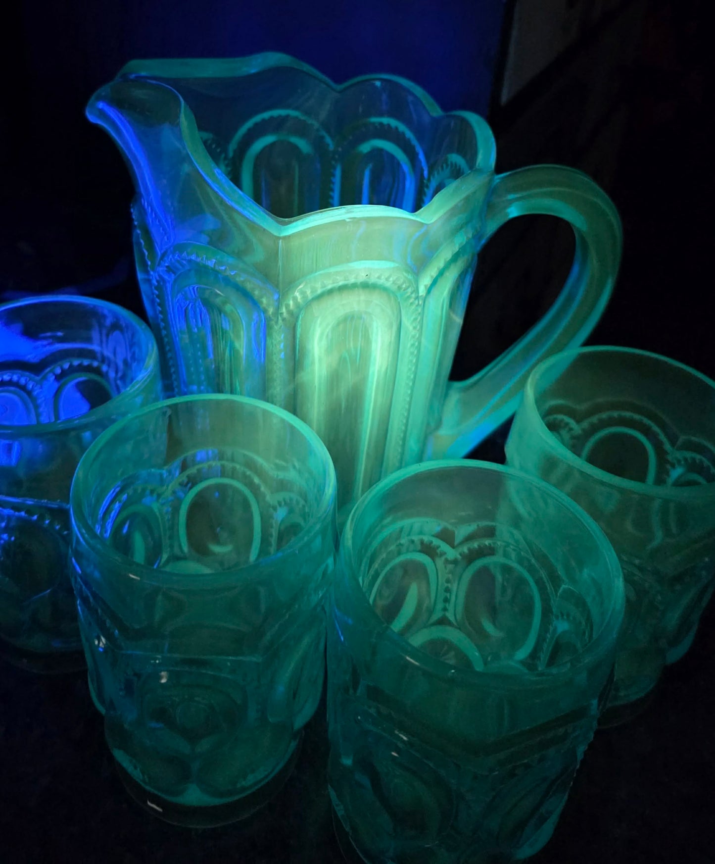 Pitcher and 4 Glasses L.E Smith Moon and Stars Blue