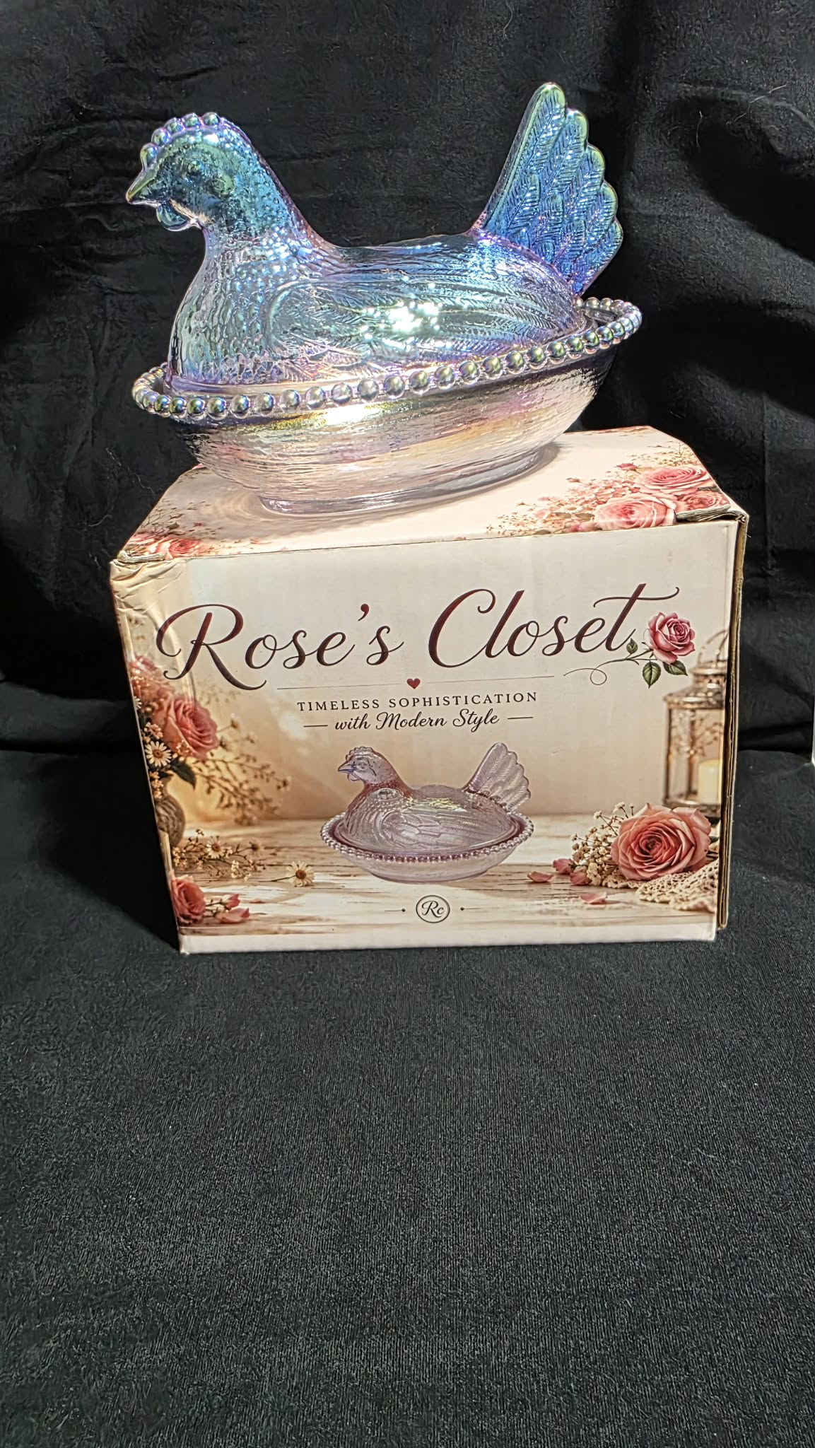 6 pack Rose’s Closet Glass Hen on Nest –  6 Colors – Custom Gift Box – Exclusive Collection