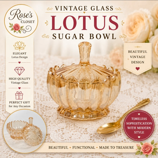 Lotus Glass Sugar Bowl with Lid | Amber Glass Covered Candy Dish | Elegant Table Décor