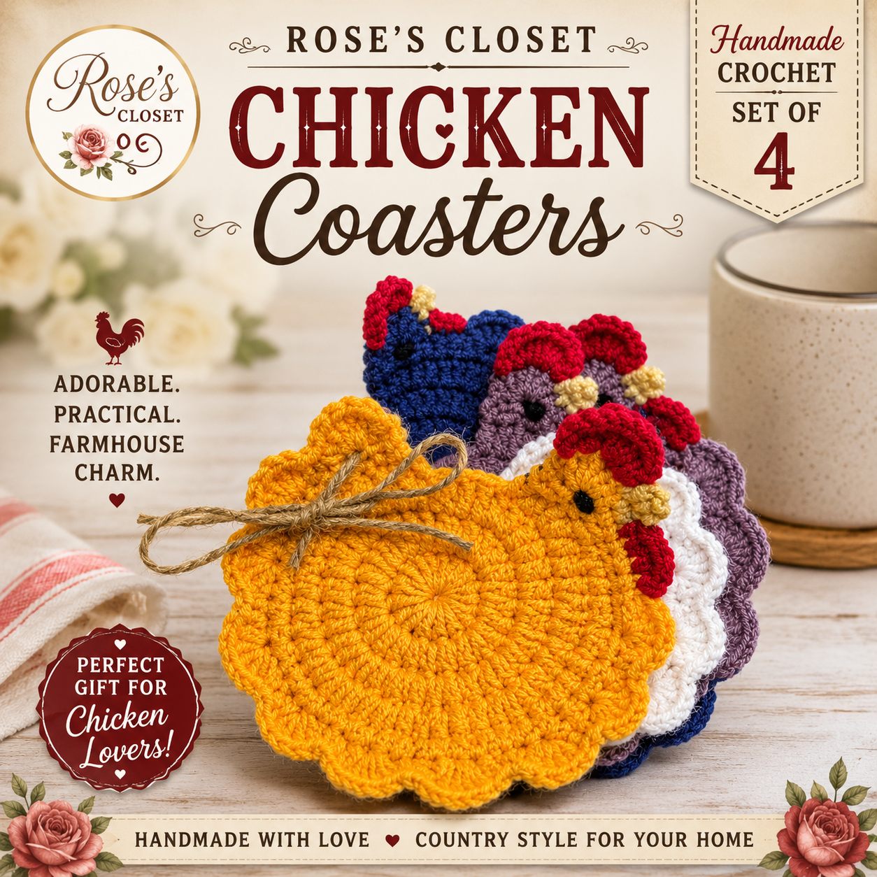 CHICKEN COASTER SET OF 4