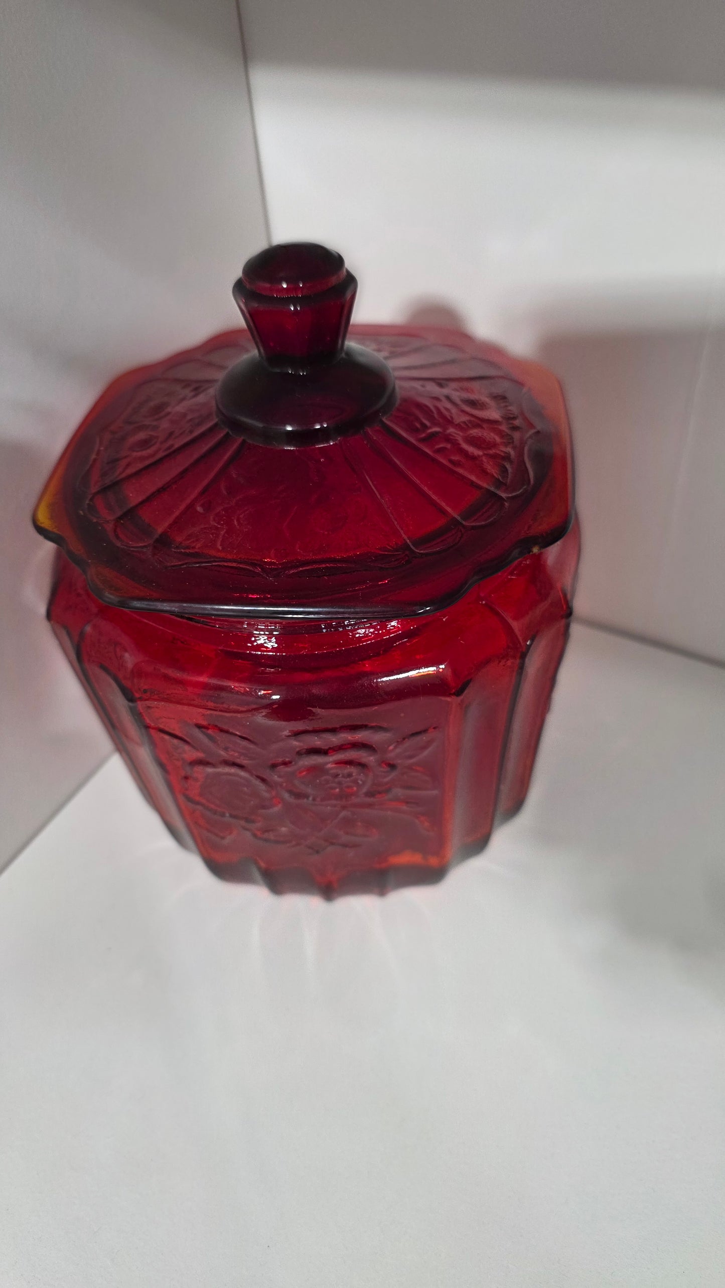 Red Glass Mayflower Cookie Jar