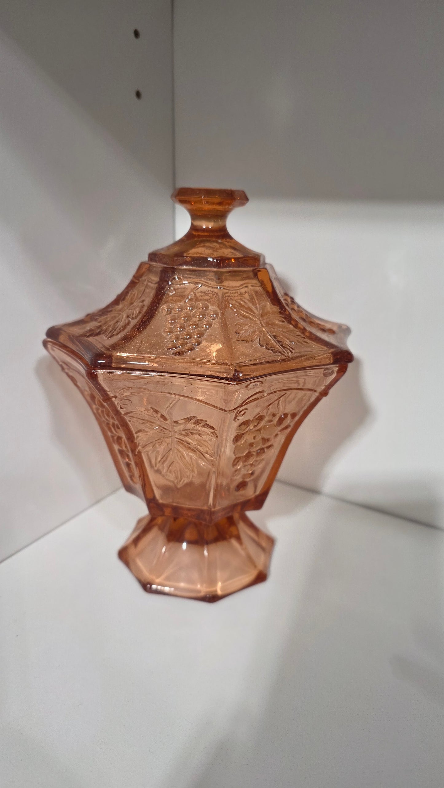 Pink Grape Vine Candy Dish with lid