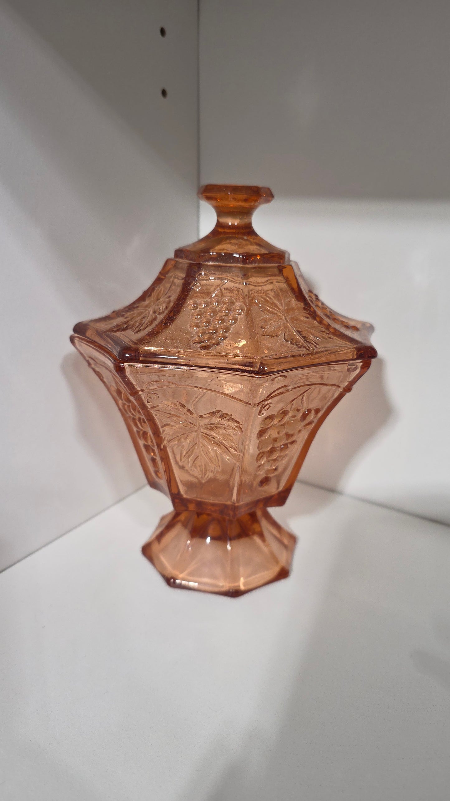 Pink Grape Vine Candy Dish with lid