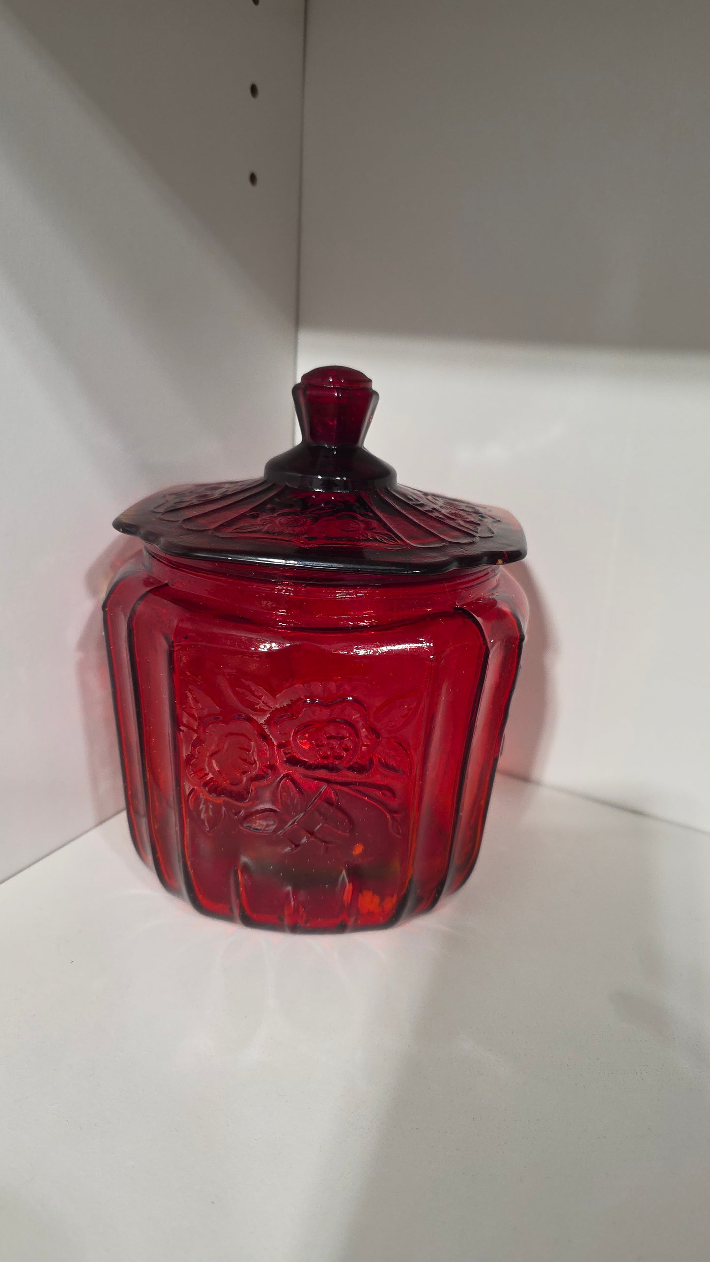 Red Glass Mayflower Cookie Jar