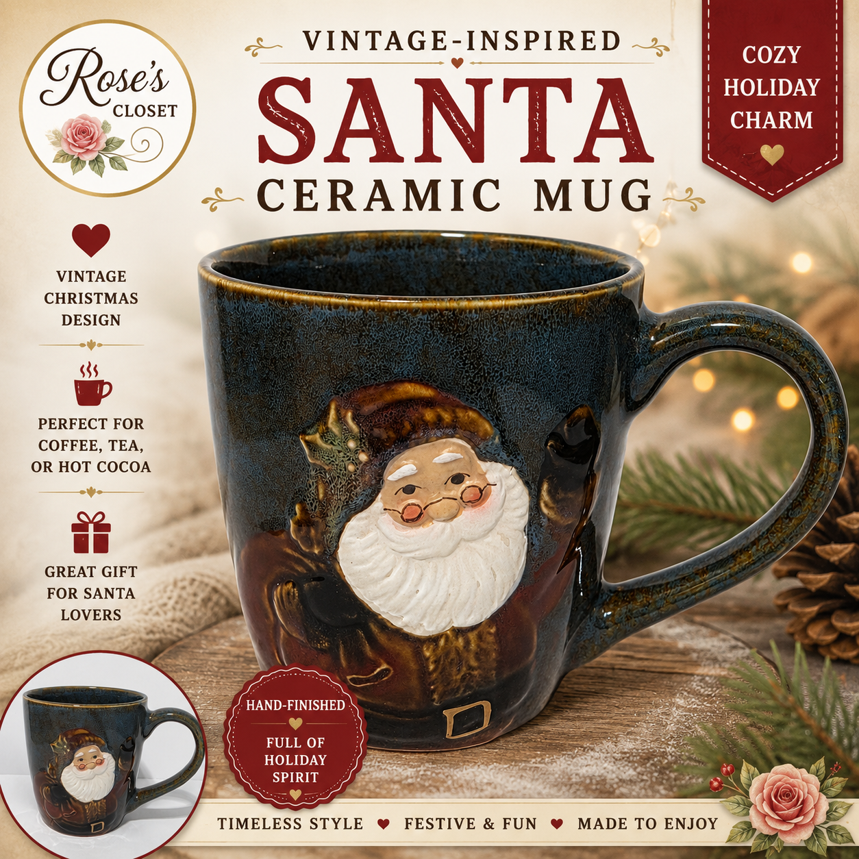 Santa Ceramic Mug / Christmas Coffee Mug