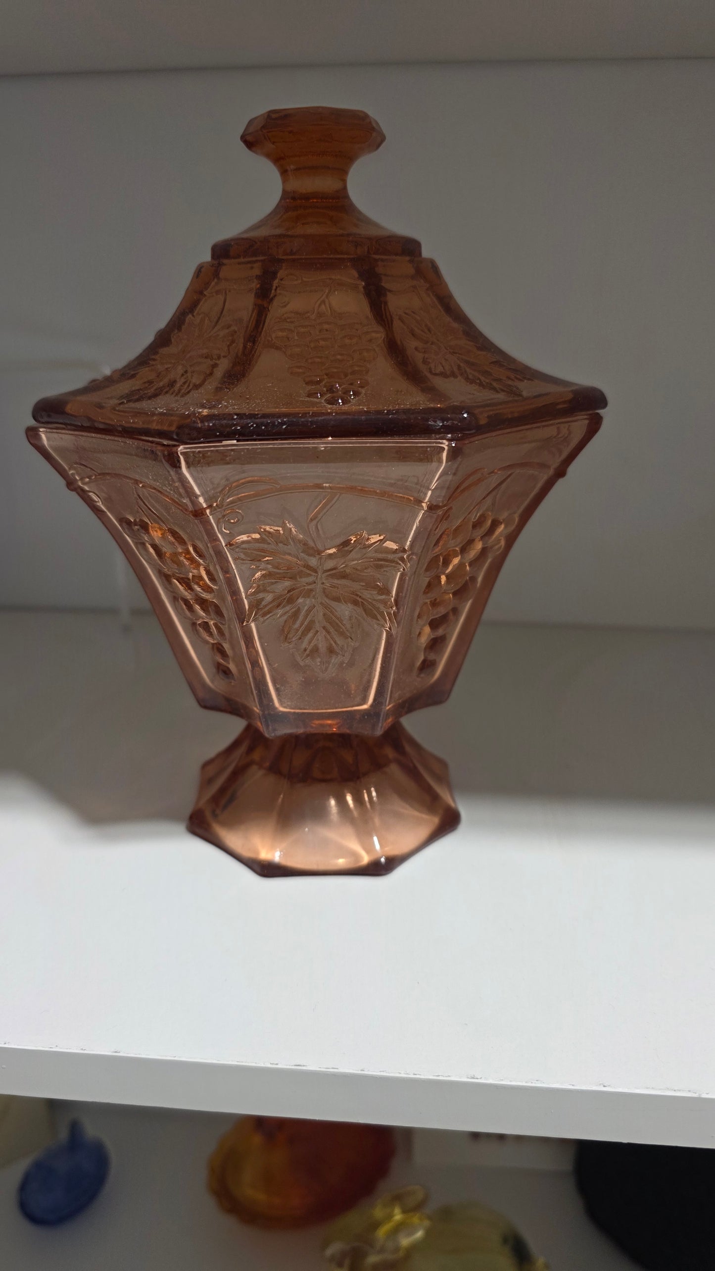 Pink Grape Vine Candy Dish with lid