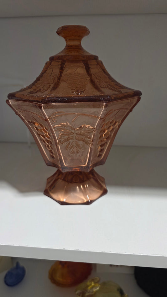 Pink Grape Vine Candy Dish with lid