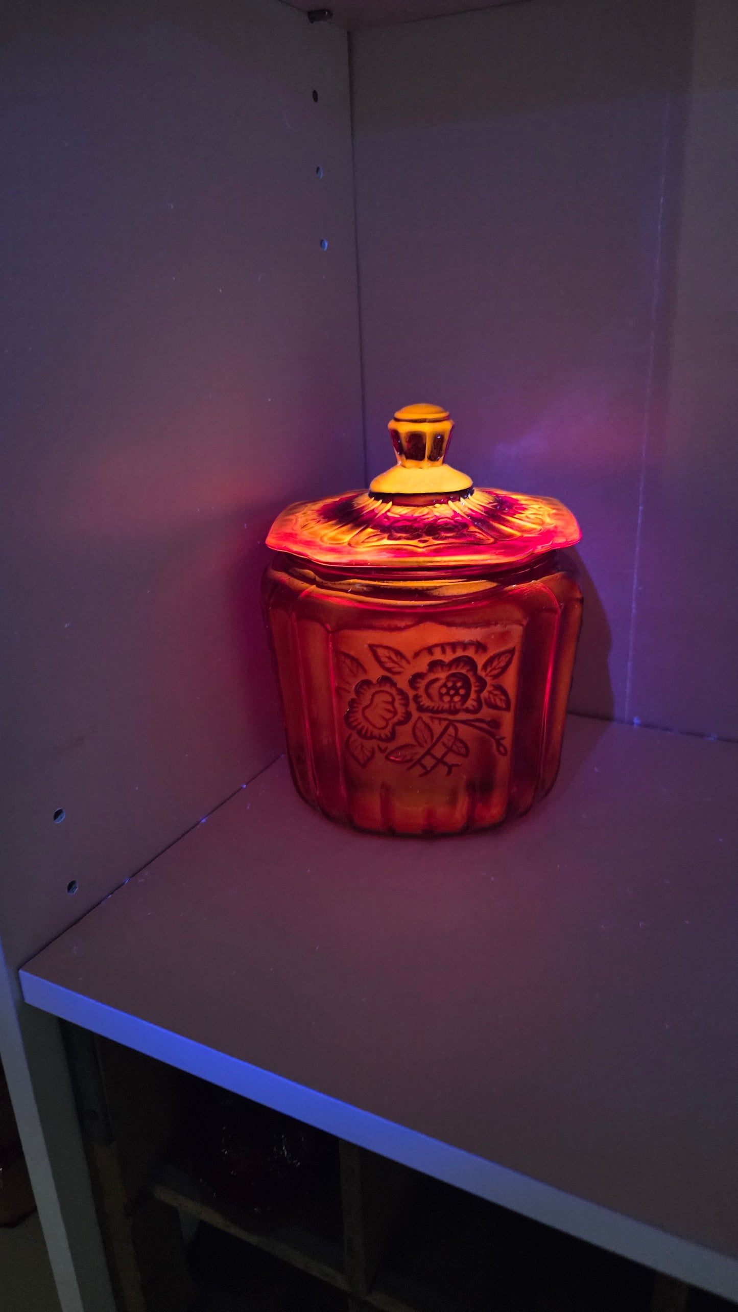 Red Glass Mayflower Cookie Jar